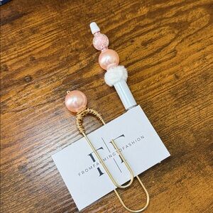 Elegant Pink and Gold Decorative Paperclip with matching Pen